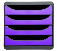 Exacompta 310720D - Módulo individual para documentos A4 + con 4 cajones, ultra-rígido y con stop de seguridad - 347x278x267 mm - BIG-BOX - Negro/morado (opaco)