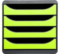 Exacompta 310725D - Módulo individual para documentos A4 + con 4 cajones, ultra-rígido y con stop de seguridad - 347x278x267 mm - BIG-BOX - Negro/verde lima (opaco)