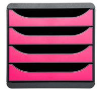 Exacompta 310784D - Módulo individual para documentos A4 + con 4 cajones, ultra-rígido y con stop de seguridad - 347x278x267 mm - Negro/frambuesa (opaco)
