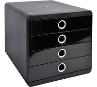 Exacompta 314438D - Módulo individual con 4 cajones para documentos A4+, ultra-rígido, cajones cerrados, con stop de seguridad - 347x278x267 mm - BIG-BOX - POP-BOX - Negro/plata