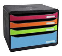 Exacompta 315798D - Módulo individual con 4 cajones para documentos A4 + con tope de seguridad y porta etiquetas - 270x355x271 mm - BIG-BOX PLUS HORIZON - Negro/multicolor