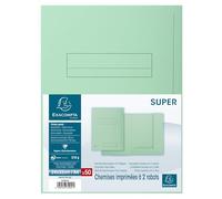 Exacompta 335004E - Lote de 50 Subcarpetas Super 250 Impresas y con 2 Solapas, Color Verde Claro