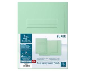 Exacompta 335004E - Lote de 50 Subcarpetas Super 250 Impresas y con 2 Solapas, Color Verde Claro