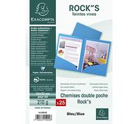 Exacompta - 415002E - Pack de 25 subcarpetas ROCK''S 210 g/m² doble bolsillo - colores vivos - subcarpetas certificadas PEFC™ - dimensiones 24 x 32 cm para documentos formato A4 - color azul