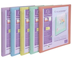 Exacompta - 51279E - 1 Juego de 5 Carpetas Flexibles Kreacover Pastel en Polipropileno Translúcido - 4 Anillos Redondos Diam 15 mm - Formato Externo 32 x 25 cm