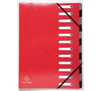 Exacompta - 53925E - 1 clasificador HARMONIKA Iderama - con bandas elásticas y ventanas recortadas - en cartulina plastificada brillante - 12 compartimentos - tamaño 24,5x32cm - A4 - rojo