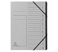 Exacompta Clasificador grapado con gomas 541211E – 12 compartimentos A4, cartulina reciclada, gris