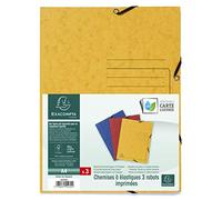 Exacompta 55432E - Lote de 3 Carpetas elásticas con 3 solapas con impresión de líneas en la cubierta para identificación de carpetas en cartulina lustrada 355gm2 - A4, azul, amarillo y rojo