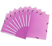 Exacompta 55820E, paquete de 10 fundas tipo "E" opacas. Fabricadas en plástico DIN A4, con 2 gomas elásticas y 3 solapas, de color rosa. Funda de colección ideal para documentos, perfecta para la ofic
