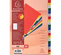 Exacompta - 94E - Separadores de polipropileno con 20 fichas alfabéticas impresas de la A a la Z en color - Página de indexación imprimible - Formato a archivo A4 - Dimensiones 22,5 x 29,7 cm