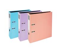 Exacompta Archivador de palanca A4, 75 mm, carpeta de oficina, surtido, paquete de 3 en azul pastel, rosa pastel y morado, carpetas de papelería para papeleo y organización de documentos, 227/0009Z