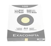 Exacompta Bristol - Tarjeta de registro, Cuadrícula (5x5), A4, paquete de 100 tarjetas, Cuadrícula (5x5), Amarillo, A4, paquete de 100 tarjetas