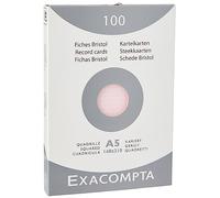 Exacompta Bristol - Tarjeta de registro, Cuadrícula (5x5), A5, paquete de 100 tarjetas, Cuadrícula (5x5), Rosa, A5, paquete de 100 tarjetas