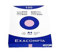 Exacompta Bristol - Tarjeta de registro, Liso, A4, paquete de 100 tarjetas, Liso, Rosa, A4, paquete de 100 tarjetas
