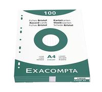 Exacompta Bristol - Tarjeta de registro, Rayado, A4, paquete de 100 tarjetas, Rayado, Blanco, A4, paquete de 100 tarjetas