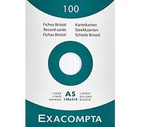 Exacompta Bristol - Tarjeta de registro, Rayado, A5, paquete de 100 tarjetas, Rayado, Blanco, A5, paquete de 100 tarjetas