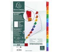 Exacompta - Ref. 1112E - Caja de 20 separadores de tarjeta blanca FSC® 160 g/m2 con 12 pestañas impresas digitales de 1 a 12 colores - Página de indexación imprimible - Para formato A4 - Dim 22,5 x