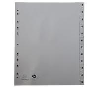Exacompta - Ref. 1912E - Caja de 20 separadores gris de polipropileno reciclado con 12 pestañas impresas digitales de 1 a 12 - Tamaño A4 - Dimensiones 22,5 x 29,7 cm - Certificado ángel azul