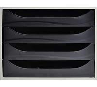 Exacompta - Ref 2286014D - Juego de cajones EcoBox - 248 x 284 x 234 mm, 4 cajones, apto para documentos A4+, apilable, función de parada de seguridad - Negro