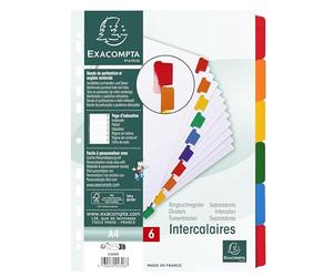 Exacompta - Ref. 2306E - Caja de 20 separadores de tarjeta blanca FSC® de 160 g/m2 con 6 fichas neutras en color - reforzada y plastificada - Página de indexación imprimible - Tamaño de clasificación