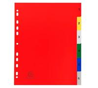 Exacompta - Ref. 2506E - Cartón de 20 separadores de polipropileno con 6 pestañas impresas digitales de 1 a 6 en color - Página de indexación ineludible - Tamaño máximo A4-24,5 x 29,7 cm
