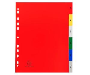 Exacompta - Ref. 2506E - Cartón de 20 separadores de polipropileno con 6 pestañas impresas digitales de 1 a 6 en color - Página de indexación ineludible - Tamaño máximo A4-24,5 x 29,7 cm