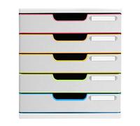 Exacompta - Ref. 301913D - MODULO A4 - Cajonera 5 cajones cerrados para documentos A4 - Dimensiones exteriores: 35 x 28,8 x 32 cm - Blanco/Arlequin/Blanco