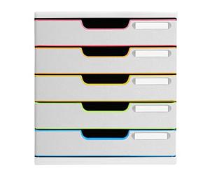 Exacompta - Ref. 301913D - MODULO A4 - Cajonera 5 cajones cerrados para documentos A4 - Dimensiones exteriores: 35 x 28,8 x 32 cm - Blanco/Arlequin/Blanco