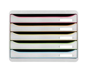 Exacompta - Ref. 308913D - BIG-BOX PLUS HORIZON - Caja de 5 cajones para documentos A4+ - Dimensiones exteriores: profundidad 27 x ancho 35,5 x altura 27,1 cm - Blanco/Arlequin/Blanco