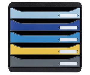 Exacompta - Ref. 3094202D BIG-BOX PLUS - 1 caja de 5 cajones para documento A4+ - Dimensiones exteriores: profundidad 34,7 x ancho 27,8 x altura 27,1 cm, 5 colores surtidos
