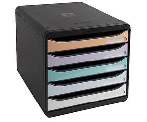 Exacompta - Ref. 3094296D BIG-BOX PLUS - Caja de 5 cajones para documentos A4+ - Dimensiones exteriores: profundidad 34,7 x ancho 27,8 x alto 27,1 cm - Negro/pastel brillante