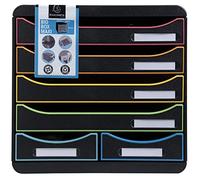 Exacompta - Ref. 312914D BIG-BOX MAXI - Caja de 4 cajones para documento A4+ y 2 cajones pequeños para guardar utensilios - Dimensiones exteriores: 34,7 x 27,8 x 27,1 - Negro/Arlequín