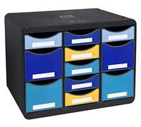 Exacompta - Ref. 3137202D STORE-BOX multi - 1 caja de 7 cajones finos y 4 cajones altos - Dimensiones externas: profundidad 27 x ancho 35,5 x altura 27,1 cm - formato horizontal - BeeBlue a juego