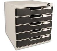 Exacompta - Ref. 331014D MODULO A4 - Caja de 5 cajones con cierre de llave para documentos A4+ - Dimensiones externas: profundidad 35 x ancho 28,8 x altura 32 cm - gris luz/negro
