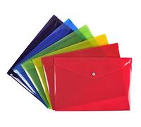 Exacompta - Ref. 34450E - Cartón de 30 bolsillos con cierre de botón a presión con solapa, de polietileno liso, tamaño: 33 x 23 cm, tamaño A4-6 colores surtidos