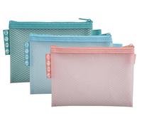 Exacompta - Ref. 37120E - Paquete de 3 fundas EVA con cremallera de plástico blando, tamaño A6, para guardar suministros y accesorios de belleza, 3 colores surtidos