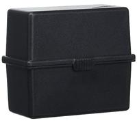 Exacompta - Ref 50614D - Caja de notas de oficina, tamaño 49 x 88 x 77 mm, apto para tarjetas de visita A8, cierre a presión, 100 tarjetas de visita A8 e índice incluidos, color negro