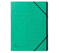 Exacompta - Ref. 541203E - Caja de 10 clasificadores, con gomas - cubierta impresa en tarjeta brillante e interior en tarjeta reciclada negra - 12 compartimentos - 24,5 x 32 cm - A4 - Verde