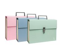 Exacompta - Ref. 56339E - Caja de 4 clasificadores, maleta con asa Autentik, fuelles reforzados multicolores, cierre con botón de clip, 18 compartimentos - dim 32 x 24 cm - 3 colores surtidos