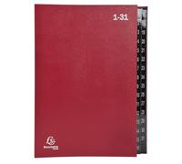 Exacompta - Ref. 57035E Ordonator - Caja de 6 clasificadores, tapa dura, interior en tarjeta negra, pestañas plastificadas digitales de 1 a 31 - 32 compartimentos - Dim 25 x 33 cm - para A4 - rojo