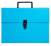 Exacompta - Ref. 58422E - Caja de 4 clasificadores, maleta con asa económica - cubierta acolchada de papel - cierre con pulsador - 20 compartimentos - dim 34 x 25 x 8 cm - turquesa