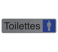 Exacompta - Ref. 67159E - Placa de puerta adhesiva para hombre, placa de pared impresa de señalización en todos los soportes - Aspecto de aluminio cepillado - Tamaño: 16,5 x 4,4 cm