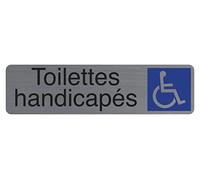 Exacompta - Ref. 67164E - Placa de puerta adhesiva para discapacitados, placa de pared impresa de señalización en todos los soportes - Aspecto aluminio cepillado - Tamaño: 16,5 x 4,4 cm