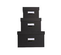 Exacompta - Ref. 79601E Office By Me - Juego de 3 cajas de almacenamiento nido (formato A4+/A5++ /A6++, de cartón reciclado recubierto de papel de efecto textil negro - Portaetiquetas con borde