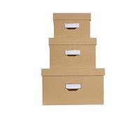 Exacompta - Ref. 79602E Office By Me - Juego de 3 cajas de almacenamiento nido (formato A4+/A5++ /A6++, de cartón reciclado recubierto de papel de efecto textil beige - Portaetiquetas con borde