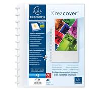 Exacompta - Ref. 86471E Kreacover - Caja de 4 protectores de documentos extraíbles con 40 fundas granuladas desmontables - 80 vistas - A4 - Dim 24,5 x 31 cm - Tapa dura personalizable - blanco