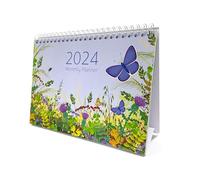 Exacompta - Ref GS038Z 2024 - Calendario de escritorio/planificador mensual con diseño de mariposas, mes por página, incluye días festivos del Reino Unido, 210 mm x 150 mm, se coloca de forma segura
