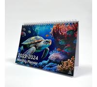 Exacompta - Ref GS045Z - Calendario de escritorio de septiembre de 2023 a octubre de 2024, diseño de tortuga marina, mes por página, incluye días festivos del Reino Unido, 210 mm x 150 mm, se mantiene