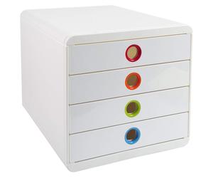 Exacompta, sistema de archivado Pop-Box con 4 cajones, color blanco/diseño a cuadros, modelo 314398D
