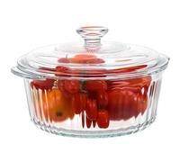 EXAOMBLE Cacerola Redonda de Vidrio de 2.4l con Tapa Resistente y Distribución Uniforme de Calor para Horno y Cocina